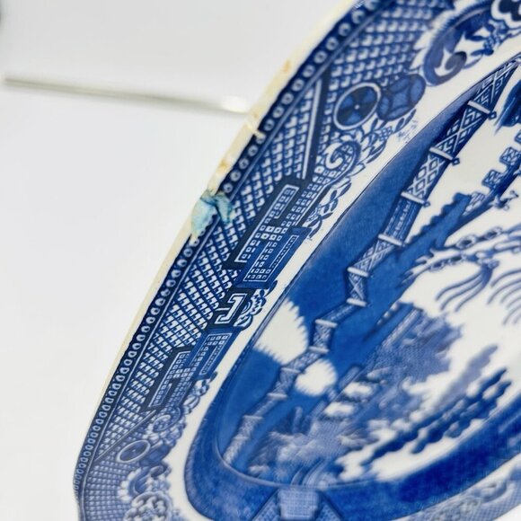 Warranted Staffordshire W. Adams & Sons England Blue Willow Platter 11.25" x 9" - Picture 8 of 8